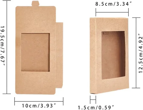 Miniatura 2 de BENECREAT Paquete de 30 cajas de papel kraft de 5 x 3 x 0.6 pulgadas con ventana de PVC transparente, caja de regalo para dulces, galletas y otras