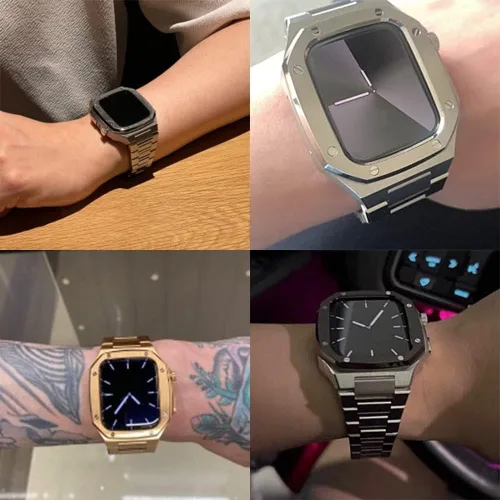 Miniatura 4 de Juego de correas de acero inoxidable de 1.614 pulgadas, 1.732 pulgadas, funda de metal para iWatch 8, 7, Series 6, SE, 5, 4, 1.575 pulgadas, kit