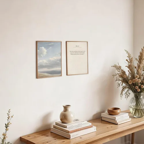 Miniatura 6 de TWNSLLA Juego de Arte de Pared Cristiano de 9 Piezas, Decoración de Pared con Versículos Clásicos de la Biblia, Cuadros Rústicos de Paisajes