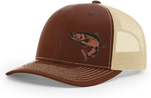 Miniatura 53 de Sombrero de pesca de trucha con parche de cuero grabado láser Richardson 112 Snapback Trucker Cap