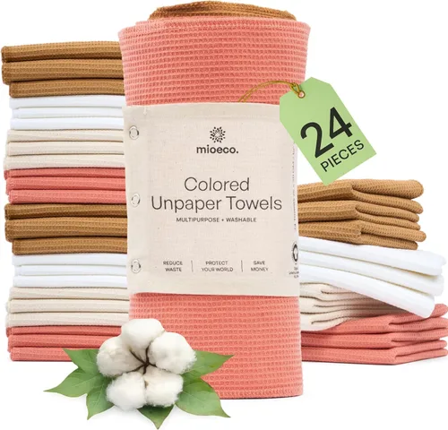 Miniatura 9 de mioeco Paquete de 10 toallas de cocina sin papel lavables, toallas de papel natural superabsorbentes, algodón natural, reutilizables, sin papel