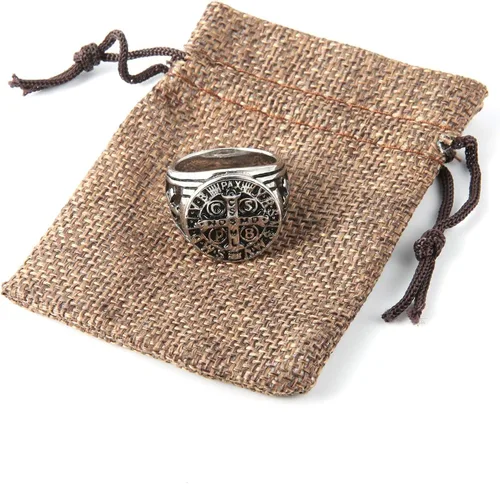 Miniatura 5 de HZMAN Anillo de exorcismo de San Benito para hombres y mujeres, plata de acero inoxidable, cruz católica, romana, protección de demonios, cazador