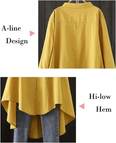 Miniatura 5 de Minibee Camisa de lino de algodón para mujer, blusa bordada de manga larga con botones