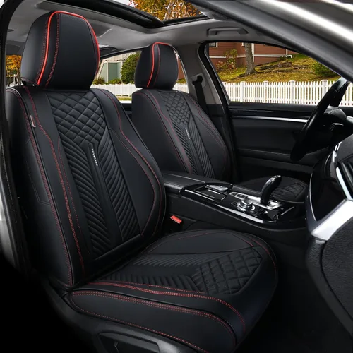 Miniatura 12 de Coverado Juego completo de fundas de asiento, fundas de asiento de piel sintética transpirable de 5 asientos para automóviles, funda de asiento
