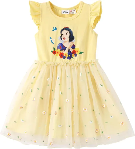 Miniatura 8 de Disney Frozen Elsa Princesa Cenicienta Ariel Jazmín Rapunzel Vestido para bebé/niña, Vestido de manga larga con volantes y superposición de malla