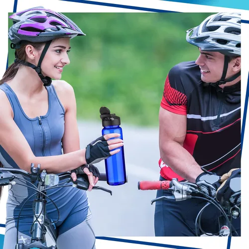 Miniatura 6 de Mimorou 12 botellas de agua de plástico a granel de 17 onzas, botellas deportivas reutilizables portátiles, paquete con asa para niños, adultos, Azul