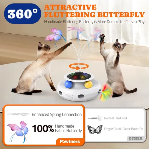 Miniatura 4 de Pawtners Juguete Interactivo para Gatos, 4 en 1 Juguetes Interactivos Automáticos para Gatitos de Interior Recargables con Mariposa Revoloteante