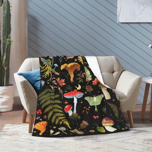 Miniatura 3 de Manta de franela de vellón de hongos, manta de felpa ligera y acogedora para dormitorio, sala de estar, sofá o sillón, 50 x 40 pulgadas