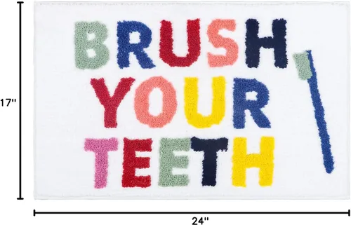 Miniatura 2 de Brush Your Teeth - Tapetes de baño de 17 x 24 pulgadas, suaves, absorbentes y antideslizantes, lavables a máquina con diseños de letras coloridas