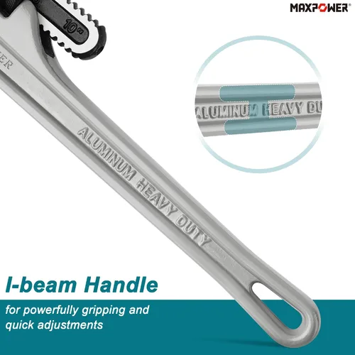 Miniatura 4 de MAXPOWER Llave de tubo de 10 pulgadas, llave de plomería ajustable de aluminio 40% más ligera