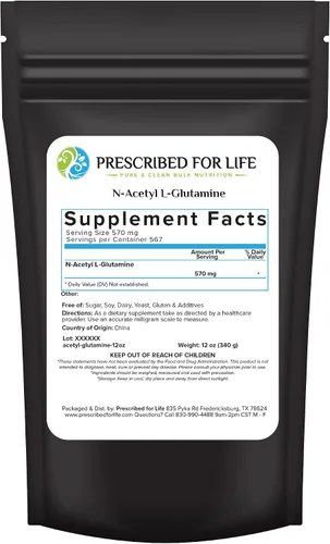 Miniatura 8 de Prescribed For Life N acetil L glutamina en polvo, suplemento de aminoácidos de glutamina pura L para la salud intestinal y la recuperación