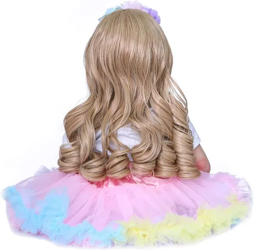 Miniatura 5 de RXDOLL Muñeca bebé recién nacida Reborn niña princesa con cabello rizado rubio de 24 pulgadas 60 cm, muñeca de bebé recién nacida Reborn de aspecto