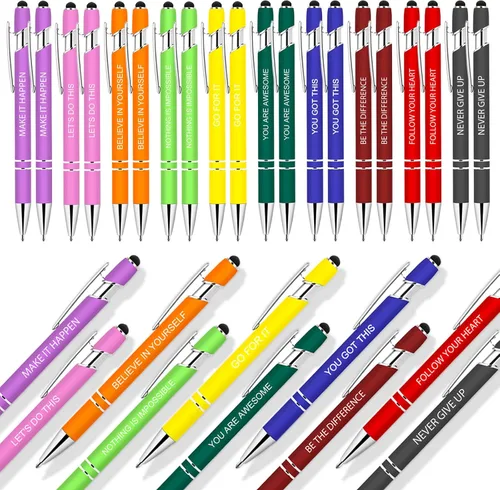 Miniatura 9 de 10 piezas de bolígrafos inspiradores - Bolígrafos de tinta de bola en masa con punta de lápiz óptico, citas motivacionales, regalos para la escuela