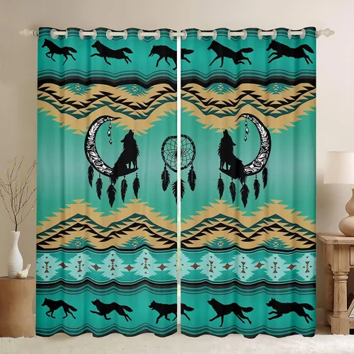 Miniatura 31 de Cortinas opacas de estilo bohemio occidental de 76 x 45 pulgadas, cortinas y cortinas de atrapasueños de vaca, cortinas del suroeste, cortinas