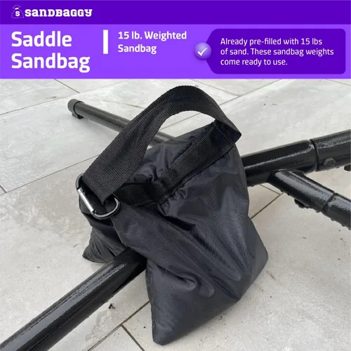 Miniatura 4 de Sandbaggy Sillín de arena (negro) – Viene prellenado con 15 libras de arena (capacidad de peso de 25 libras) – Pesas para fotografía, tiendas
