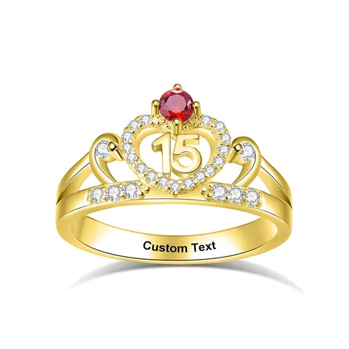 Miniatura 3 de Piedras de nacimiento joyería para hija, regalos de plata, anillos de quinceañera, anillos de quinceañera, anillo de corazón abierto, circonita