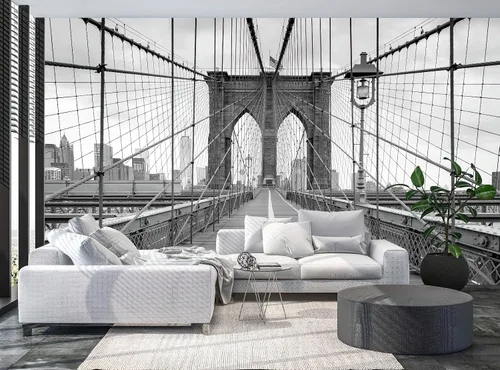 Miniatura 3 de Papel tapiz fotográfico 3D de Brooklyn Bridge, mural de puente de edificio de la ciudad, murales de pared, espacio para sala de estar, dormitorio