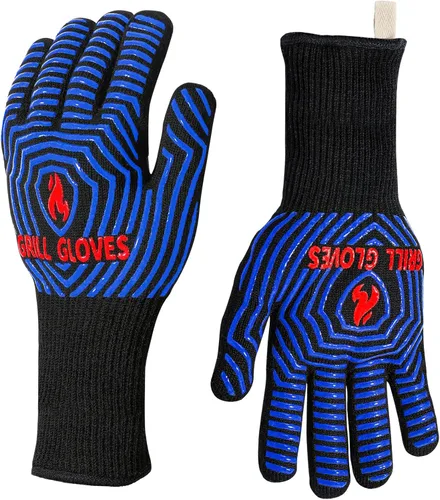 Miniatura 7 de QUWIN Guantes para barbacoa, guantes para horno, resistentes al calor extremo de 1472℉, guantes para parrilla de silicona antideslizantes para Negro