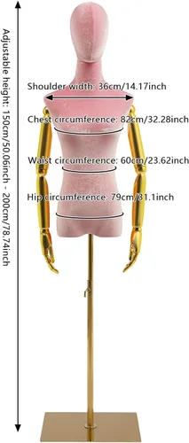 Miniatura 3 de Cuerpo de maniquí femenino Forma de vestido de tela de lino Manikin Torso con cabeza desmontable Altura ajustable Soporte de metal, para coser ropa