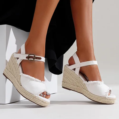 Miniatura 2 de Vepose Sandalias de cuña 80 alpargatas para mujer, sandalias de plataforma de tacón alto y hebilla de tobillo