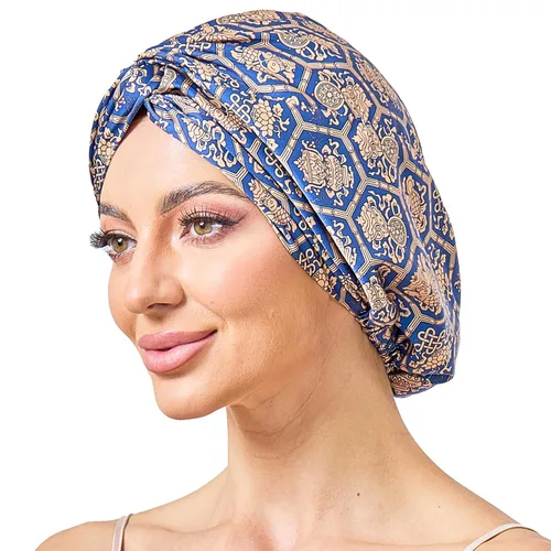 Miniatura 9 de Gorro de satén de seda ajustable para envolver el cabello para dormir, gorro de dormir de doble capa, turbante nocturno para cabello largo y rizado