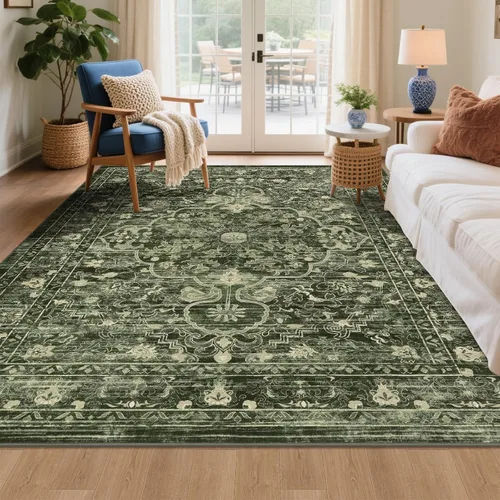 Miniatura 110 de U'Artlines Alfombra de Área Bohemia Lavable, 2x3 Pequeña Suave Antideslizante Vintage Felpudo para Puerta Frontal Interior Alfombra Verde