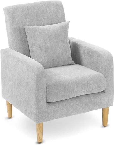 Miniatura 10 de OS MOTOR Sofá tapizado con almohada, sillón de tela con patas de madera, cómoda silla de descanso para sala de estar, dormitorio u oficina, soporta