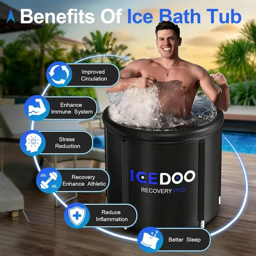 Miniatura 2 de Wxtkkom Bañera de hielo para atletas, bañera fría de 119 galones con cubierta para recuperación, terapia de agua fría, bañera fría portátil