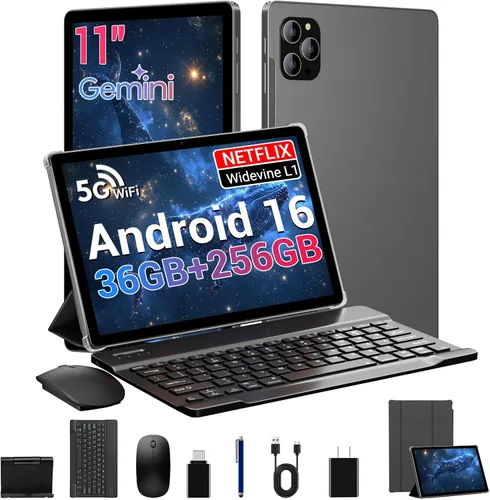 Tablet Android 16 de 11 pulgadas con Gemini AI, tabletas de pantalla FHD de 2K, 36 GB de RAM 256 GB ROM, Octa-Core T615, 2 en 1 con teclado, 8000