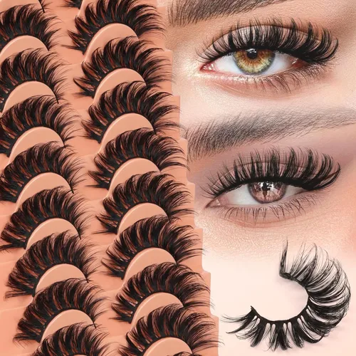 Miniatura 11 de Veleasha Pestañas postizas de visón sintético, esponjosas, finas, cruzadas, paquete de 10 pares de pestañas postizas para mujer (3D07)