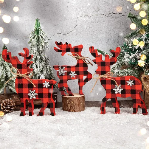 Miniatura 10 de COCHIE Decoración Bonita de Bandeja Escalonada Navideña para Interiores, Decoraciones de Mesa Navideñas de Reno de Madera y Centro de Mesa de Árbol