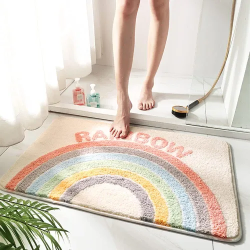 Miniatura 5 de Tapete de baño con diseño de arcoíris, absorbente de agua, antideslizante, de microfibra suave, para bañera, fregadero, ducha y baño, bonito tapete