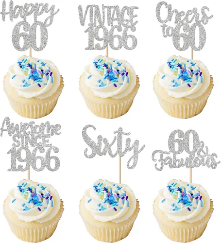 Miniatura 8 de Rsstarxi Paquete de 24 adornos para cupcakes vintage 2019 con purpurina negra para 5º cumpleaños, saludos a 5, cinco, 5, 5 fabulosos para cupcakes