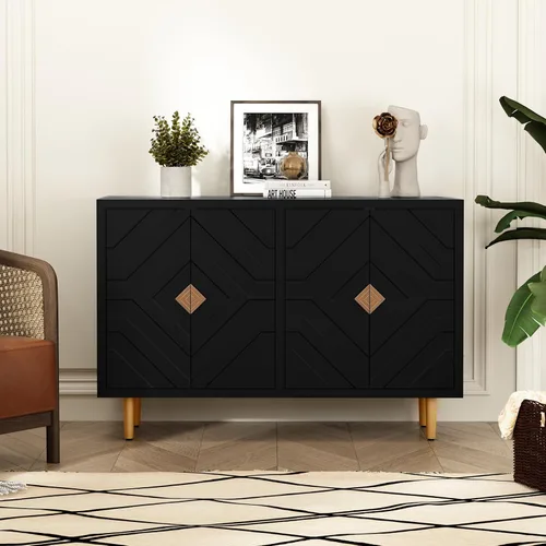 Miniatura 3 de HLR Gabinete de Acento de 48 pulgadas con 4 Puertas y Estantes, Aparador Gabinete Buffet Moderno con Puertas de Patrón Decorativo en Relieve