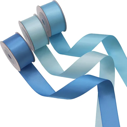 Miniatura 4 de Cinta de satén azul de doble cara para envoltura de regalos, bodas, baby shower, niños, cinta de satén de 6 colores de 1 pulgada x 5 yardas cada una