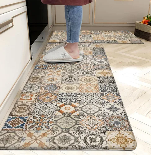 Miniatura 11 de weesire Alfombra de Cocina Verde Tapetes Anti Fatiga para Piso de Cocina Alfombras de Cocina Verde Salvia Floral Hierbas Espuma Viscoelástica Tapete