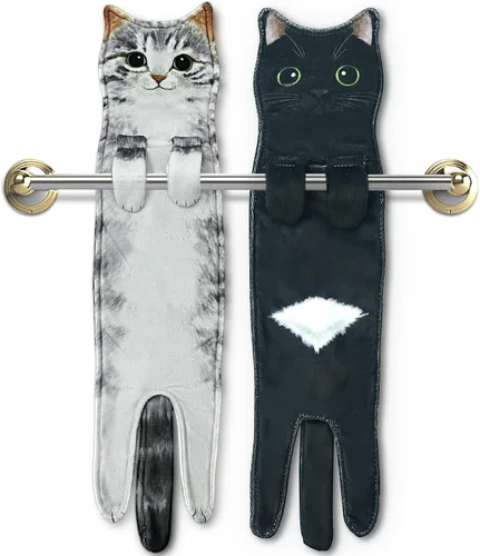 Miniatura 9 de PAT JUUMG - Toallas graciosas de mano con forma de gato para decoración de baño y cocina, toallas decorativas colgantes para la cara, súper