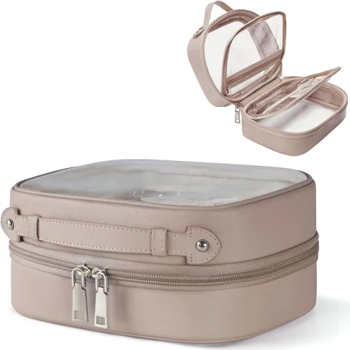 Miniatura 14 de Bolsa de Cosméticos Transparente de Doble Capa Bolsa de Artículos de Tocador de Viaje Estuche de Maquillaje Transparente con 4 Compartimentos, Bolsa