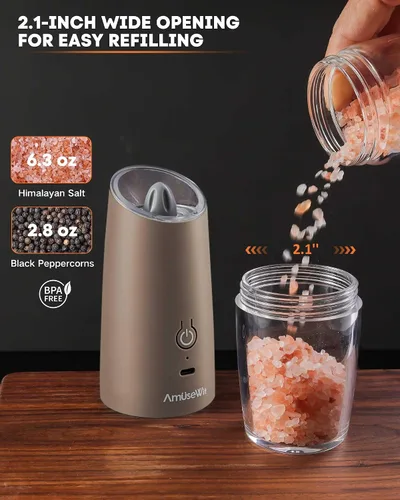 Miniatura 5 de AmuseWit Gravity - Juego de molinillo eléctrico de sal y pimienta [luz blanca] Molinos de pimienta y sal automáticos recargables por USB, grosor