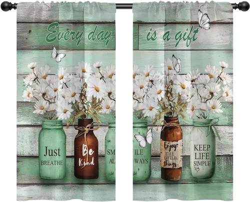 Miniatura 8 de Cortinas de cocina de estilo granja occidental con bolsillo para cortinero, pequeñas y cortas, estilo café rústico, cabaña, puerta de granero