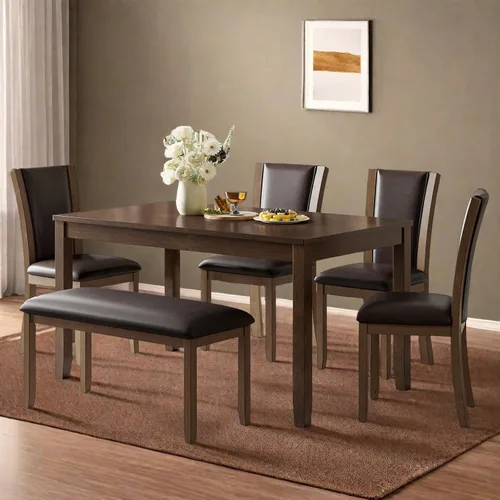 Miniatura 19 de Juego de mesa de comedor para 4, juego de mesa de comedor de 5 piezas con mesa cuadrada y 4 sillas tapizadas de tela de lino, modernos