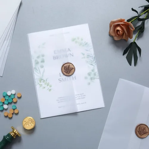 Miniatura 4 de Paquete de 200 chaquetas de vellum preplegadas para invitaciones de 5 x 7 pulgadas, sobre de vellum para invitaciones de boda, sobres de papel