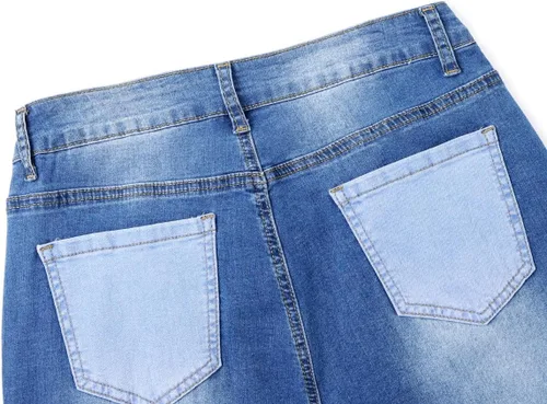 Miniatura 4 de vanberfia - Pantalones elásticos de cintura media para mujer, diseño retazos de mezclilla