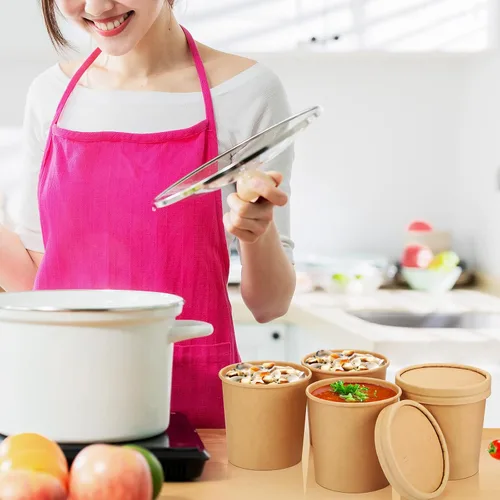 Miniatura 7 de Irenare Paquete de 200 recipientes desechables de 12 onzas con tapas para sopa, helado, alimentos, frutas, cuencos de papel a granel con tapas