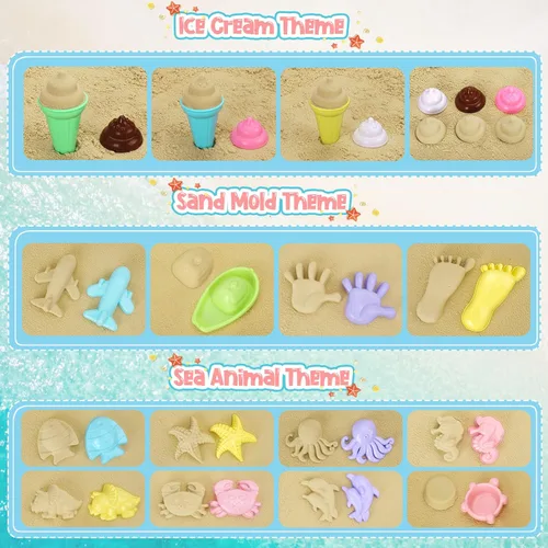 Miniatura 9 de REZUCREY Juguetes de playa, juguetes de arena de helado para niños pequeños, con cubo plegable y palas para niños con bolsa, juguetes de viaje
