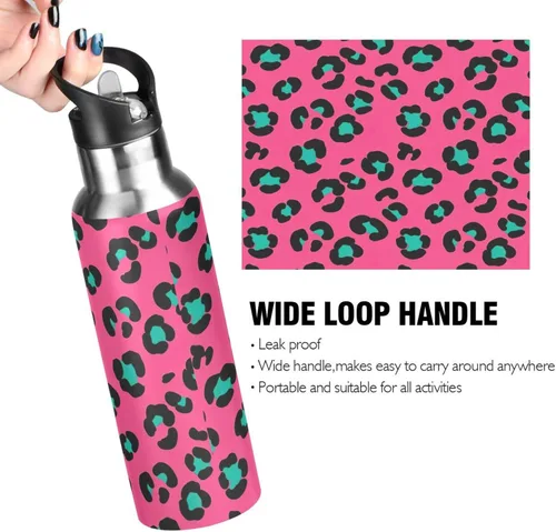 Miniatura 4 de Leopard Spots Pink Stainless Steel Water Bottle 32 Oz, BPA-Free Sports Water Bottle with Straw Leakproof Water Bottles
