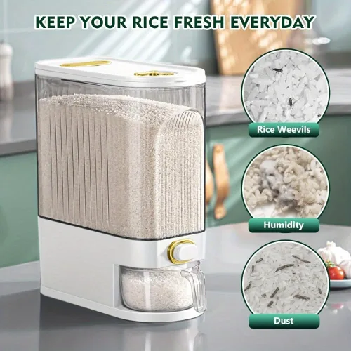 Miniatura 5 de Dispensador de arroz de 11.0 lbs/22.0 lbs – Contenedor grande de almacenamiento de despensa con taza medidora y marcas de tiempo Dispensador