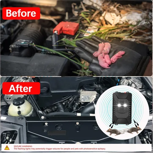 Miniatura 2 de Tirgo 2 piezas Repelente de Roedores para Coche Bajo el Capó, Repelente de Ratones Ultrasónico con Luz Estroboscópica, Alimentado por Batería