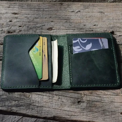 Miniatura 3 de Billetera de cuero minimalista hecha a mano para hombre, diseño de flores marrones