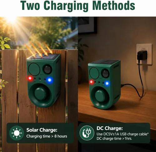 Miniatura 8 de ChunHee Alarma solar con sensor de movimiento para exteriores con control de 3 volúmenes y grabación de voz, alarma de ladridos de perro fuerte